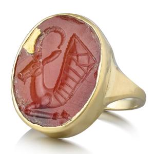 Gold Ring With An Intaglio Of A Goat-headed Rhyton. Greek, 6th–4th Century B.c.