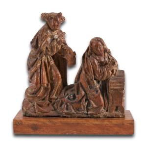 Oak Relief Of The Annunciation. Southern Netherlands, Early 16th Century.