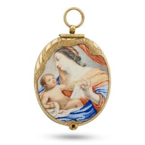 Gold And Enamel Pendant Depicting The Virgin And Child. French, 17th Century.