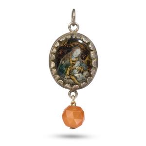 Eglomisé Pendant Of The Virgin And Child With Reliquary. Spanish, 17th Century.