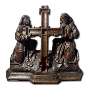 Two Kneeling Angels Supporting The Cross. Southern Netherlands, Circa 1500–1520.