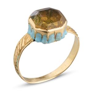 Gold Ring With Enamelled Bezel And Table-cut Paste. England, Mid-17th Century.