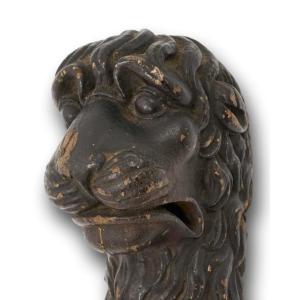 Carved Wood Lion Mask Mount. English, 18th Century.