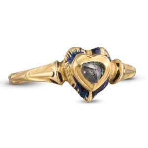 Heart-shaped Diamond And Enamel Love Ring. Western Europe, 17th Century.