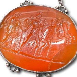 Hektor’s Departure; Silver Mounted Carnelian Intaglio. Italian, 18th Century.