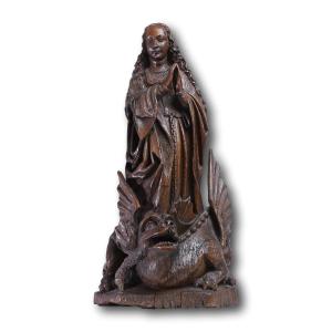 Sculpture Of Saint Margaret Of Antioch. Southern Netherlands, Flemish, C. 1500.