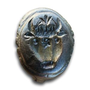 Ancient Silver Ring With An Intaglio Bucranium Motif. Roman, 4th–5th Century Ad.