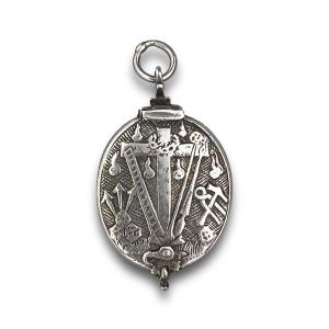 Silver Reliquary Medallion With Objects Of The Passion. French, 17th Century.