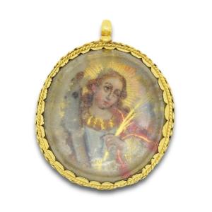Gold Devotional Pendant With Miniatures. Spanish, Around 1700.