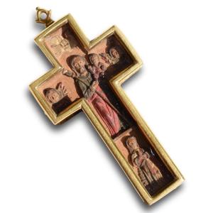 Gold Mounted Wooden Cross Pendant. Mexican, Around C.1600.