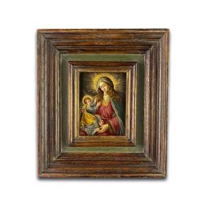 Cabinet Painting Of The Virgin & Child. Spanish, Mid-17th Century.