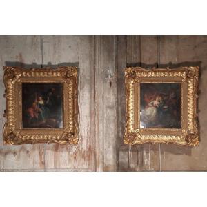 Pair Of Oils On Copper Late 18th Century Representing Gallant Scenes,