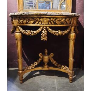 Louis XVI Gilded Carved Wood Console 