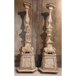 Pair Of Large 18th Century Picnic Candlesticks