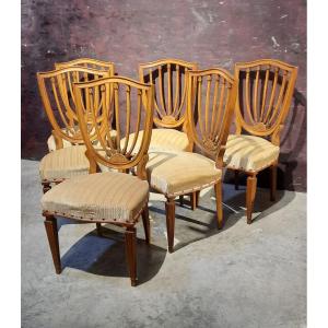 Set Of 6 Louis XVI Style Crested Back Chairs 
