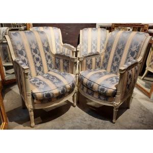 Set Of Four Louis XVI Style Carved Wooden Bergère Chairs 
