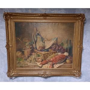 Oil On Canvas "still Life With Lobster"