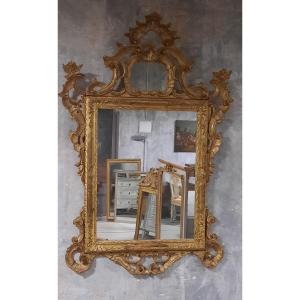 Large Italian Mirror In Carved Wood, Rocaille Style