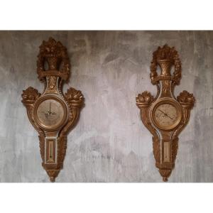 Barometer And Clock In Gilded Carved Wood