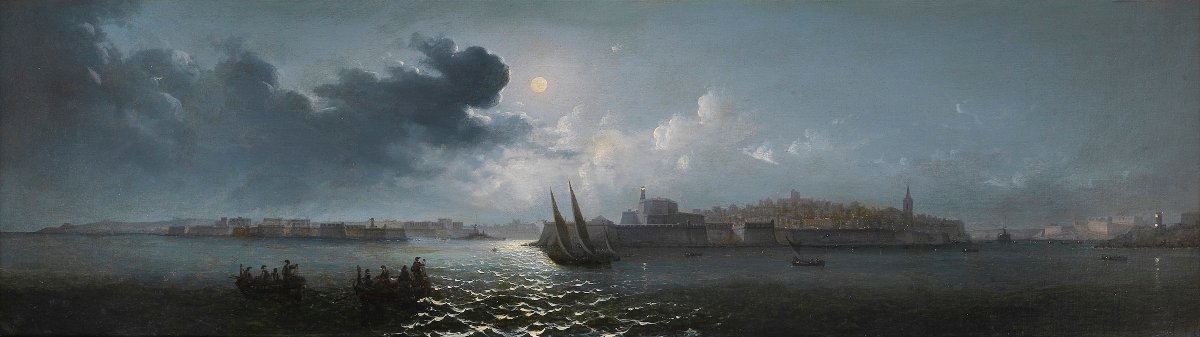 GIROLAMO GIANNI - Veduta notturna del porto di Valletta a Malta