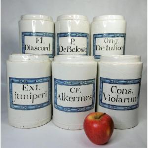 Suite Of 6 Pots Of Pharmacy Of The Midi End XVIIIth Or Beginning XIXth Century