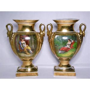 Empress Josephine & Pauline Bonaparte Porcelain Vases From Paris D Empire Period