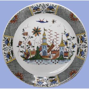 Rouen Earthenware Plate From The 18th Century, Marked Ga For Guillebaud