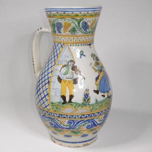 Stomfa Posthaban Large Earthenware Pitcher, Marked And Dated 1760, 19th Century