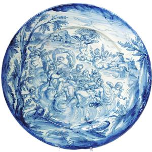 Faience De Savone Grand Plat (44,8cm) A Decor Mythologique Ep.xviiéme,belle Marque.