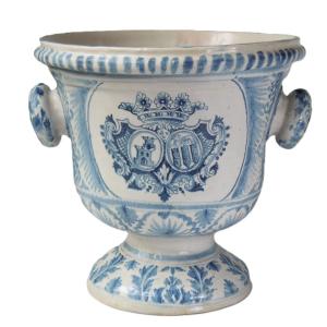 Dijon Faience Orange Vase Armorie Decor De Chasse Au Lievre d'Epoque XVIIème Siecle