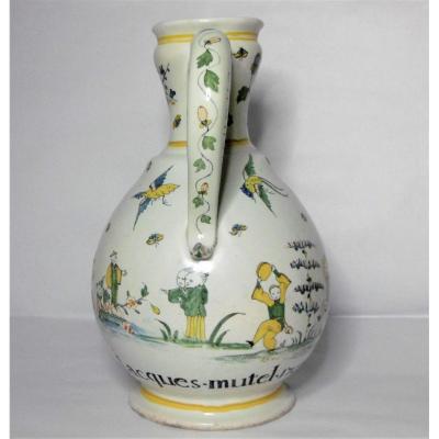 Rouen Patronymic Pitcher Jacques Mutel 1753 Ep. XVIIIth A Rocaille Decor And 6 Chinese