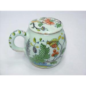 Faience From Rouen Mustard Pot With Exploded Pomegranate From The Eighteenth Century