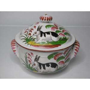 Faience Des Islettes Bouillon Patronymic With 4 Rabbits Ep.beginning XIXth