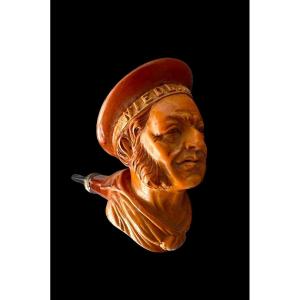  Tobacco Pipe In Meerschaum With A Head Of A Carved Marine - Early 20th Century