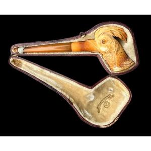 Beautiful Meerschaum Tobacco Pipe With A Carved Bird's Head - France - Early 20th Century