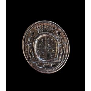 Sterling Silver Sealing Seal With Two Figures - France - 18th Century