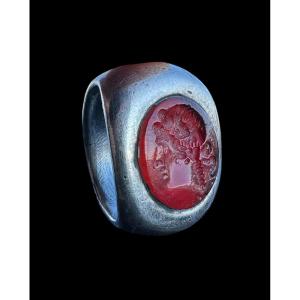 Roman Type And Style Ring/signet Ring From The 'grand Tour' Period In Solid Silver - Italy - 19th C.