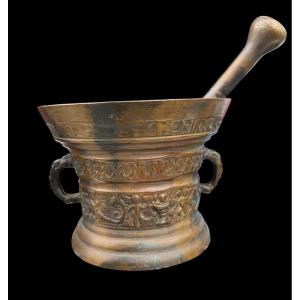 Bronze Mortar With Pestle 'henryck Ter Horst' 17th Century-style - Netherlands - 19th Century