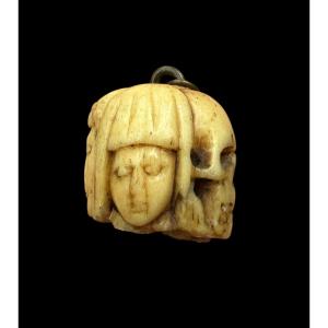 Bone Rosary Beads 'memento Mori' With 4 Faces - France - 16th-17th Century