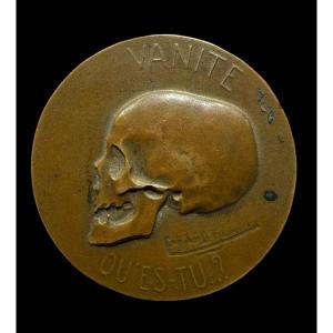 Bronze Medal Depicting A Vanitas Figure With A Young Woman And A Skull - France/belgium - 19th/20th Century