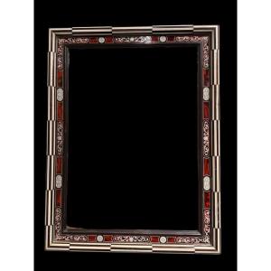 Large Baroque-style Frame With Mirror In Ebony, Bone And Tortoiseshell - Italy - 19th Century