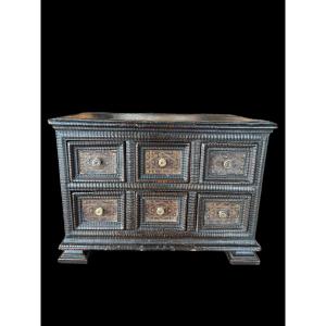 Travel Cabinet In Wood, Leather And Bone - Italy - 17th Century