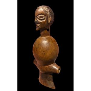 African Chokwe Whistle Made Of Wood With A Carved Head - Congo/angola - Early 20th Century