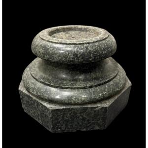 Antique Serpentine Base – 19th Century – Veined Green Stone, Octagonal Base
