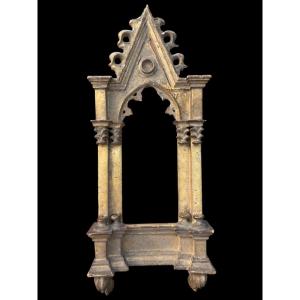 Polychrome Wooden Frame In The Neo-gothic Style - 19th Century