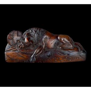 Wooden Lion Of Lucerne – Swiss Souvenir – Late 19th Century