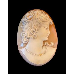 Shell Cameo Of A Woman With Loose Hair - 19th Century