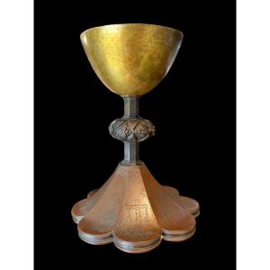 Chalice With Gothic 'memento Mori' In Copper And Gilded Copper - Italy - 15th Century