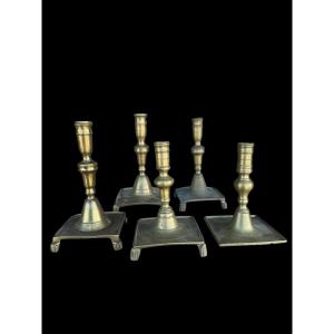 Set Of 6 Bronze Candlesticks - Spanish - 17th Century