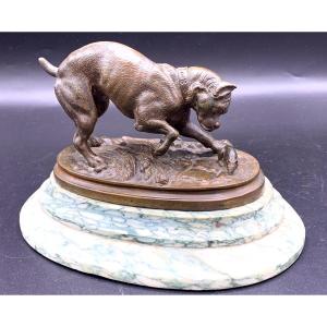 Old Bronze Dog Playing With A Mouse, 19th